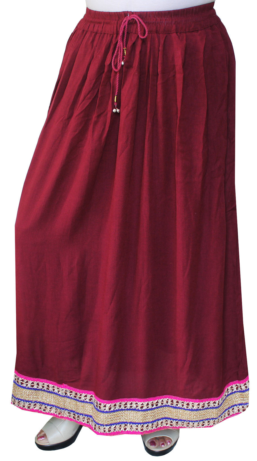 Elegant Rayon Long Skirt with Patchwork Border for Women