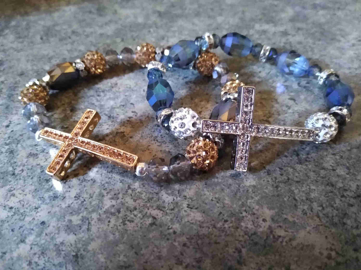 Glorious Rhinestone Cross Beaded Bracelet, Faithful Jewelry