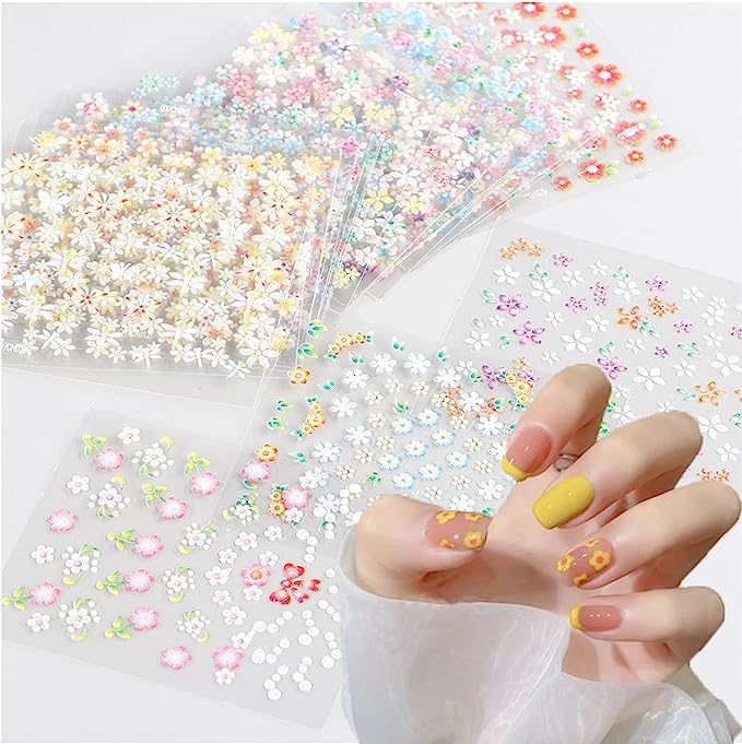 30pcs 3D Floral Nail Art Stickers, Spring/Summer Daisy Designs for DIY Nail Art