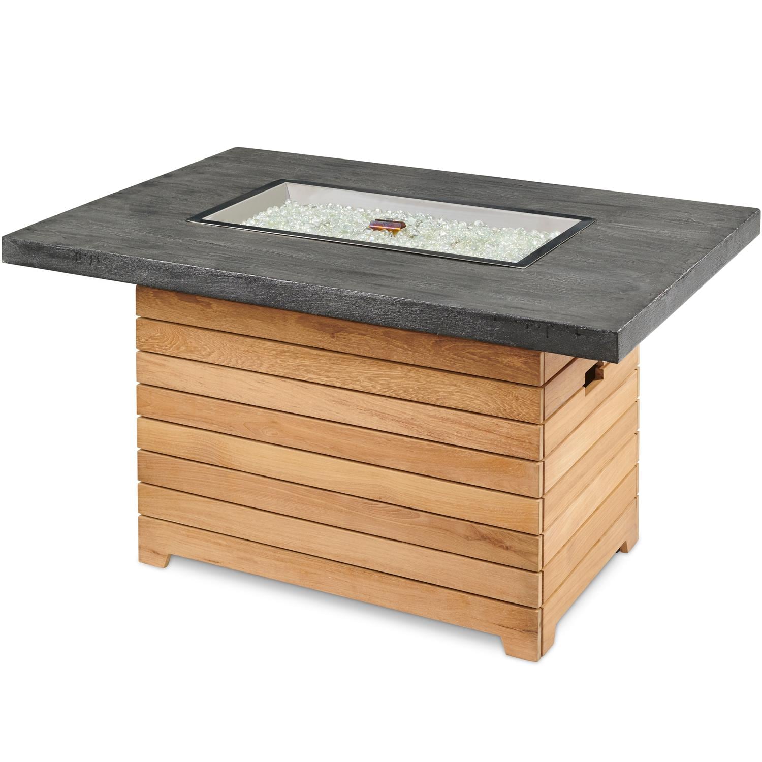 Darien Rectangular Gas Fire Pit Table with Grade-A Teak and Everblend Concrete
