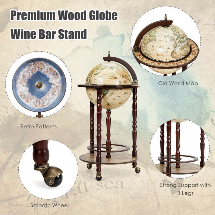 18th Century Inspired Italian Globe Wine Bar Stand with Storage