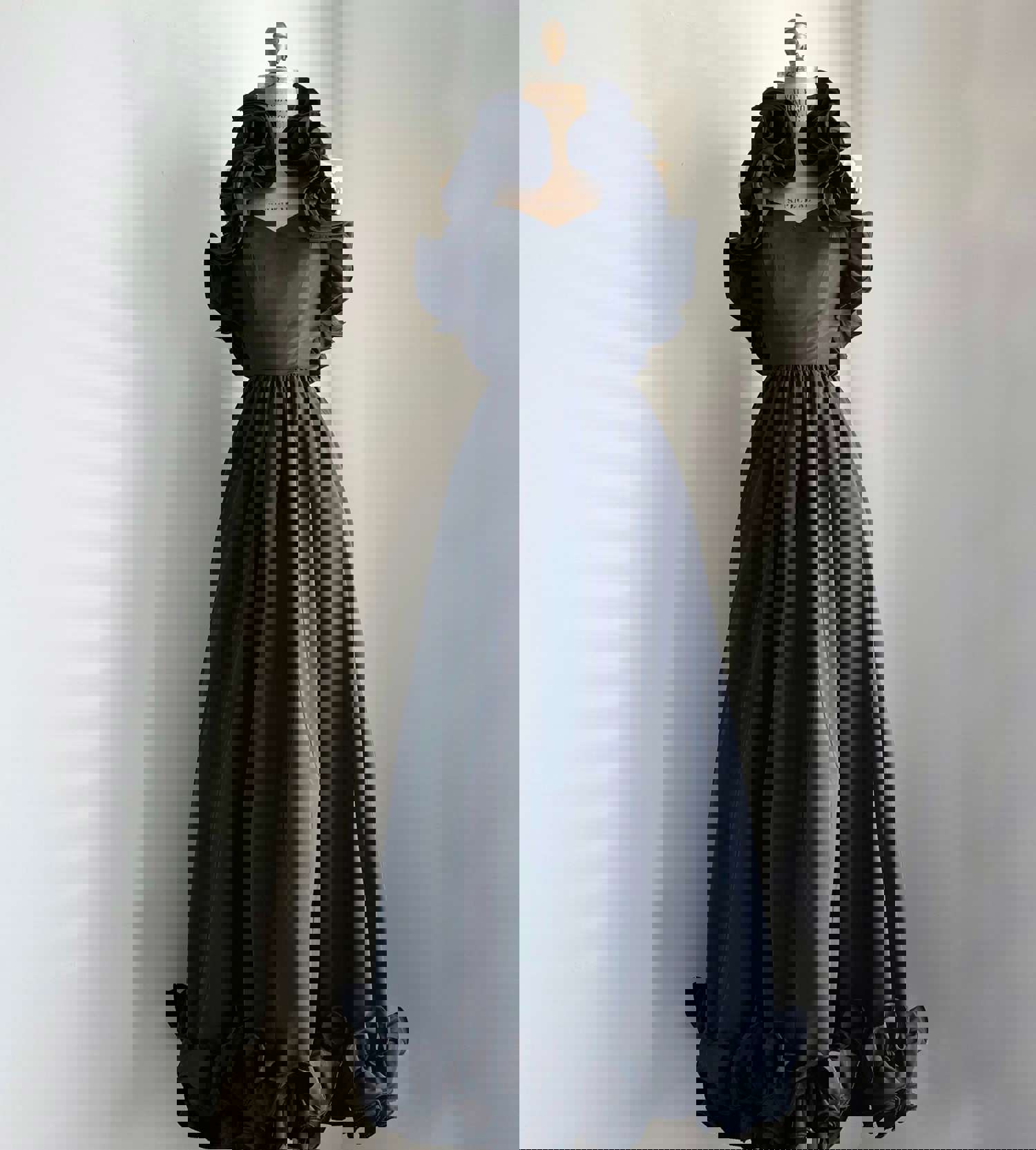 1970s Vintage Black Ruffled Gown