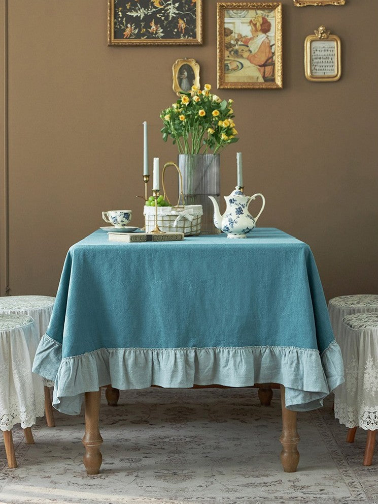 Stylish Blue Ramie Tablecloth for Home & Dining Room