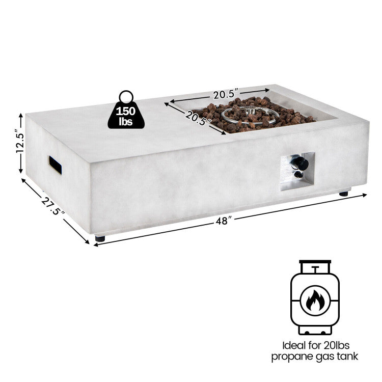 48 Inch Outdoor Rectangle Propane Gas Fire Pit Table with Concrete Surface and CSA Certification