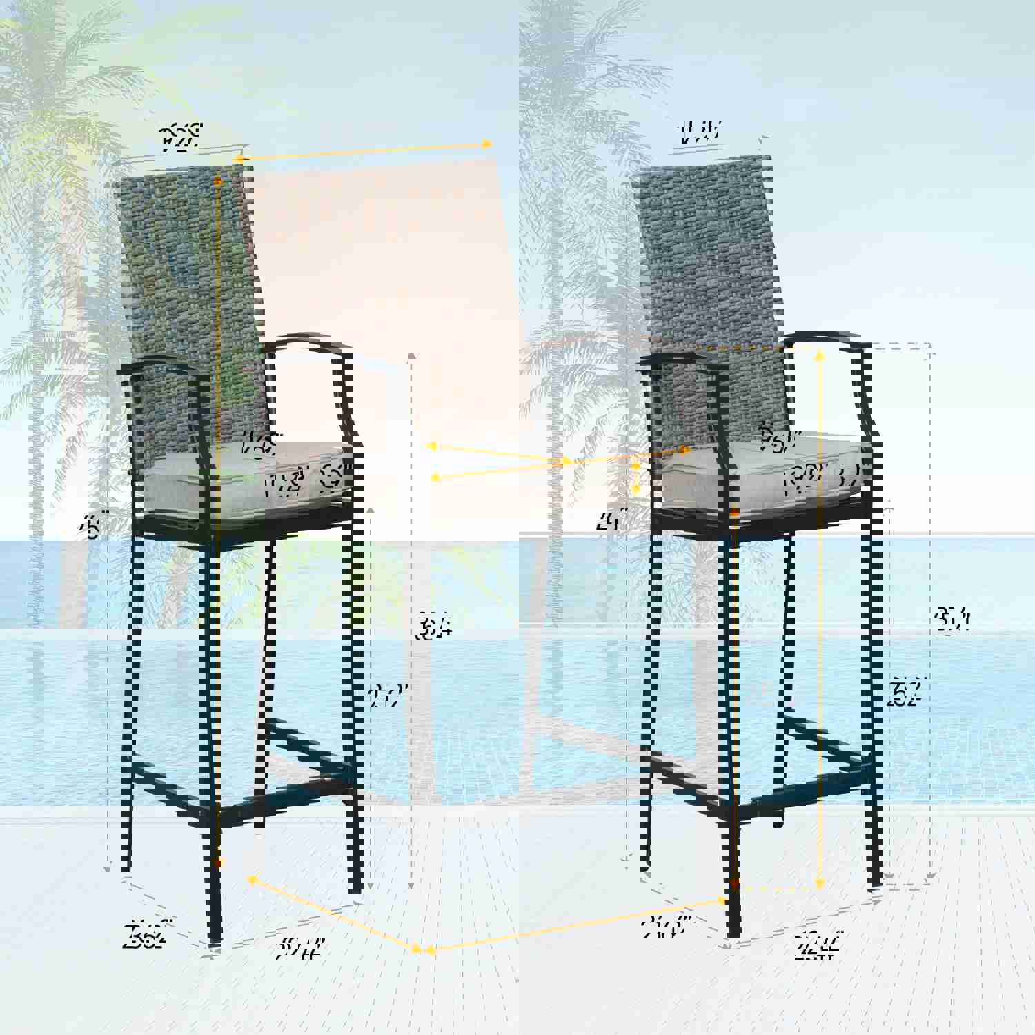 PHI VILLA Outdoor Rattan Bar Stool Set with Geometric High Table