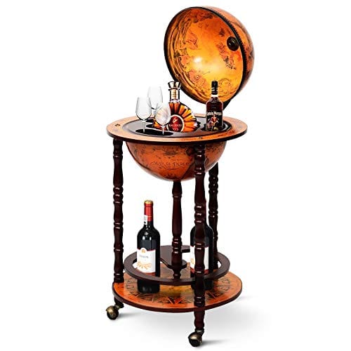 Goplus 17.5" Retro Brown Globe Bar Cart