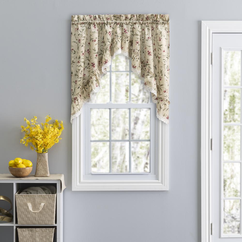 Ellis Curtain Cherries Ruffled Swag with Lace Edge