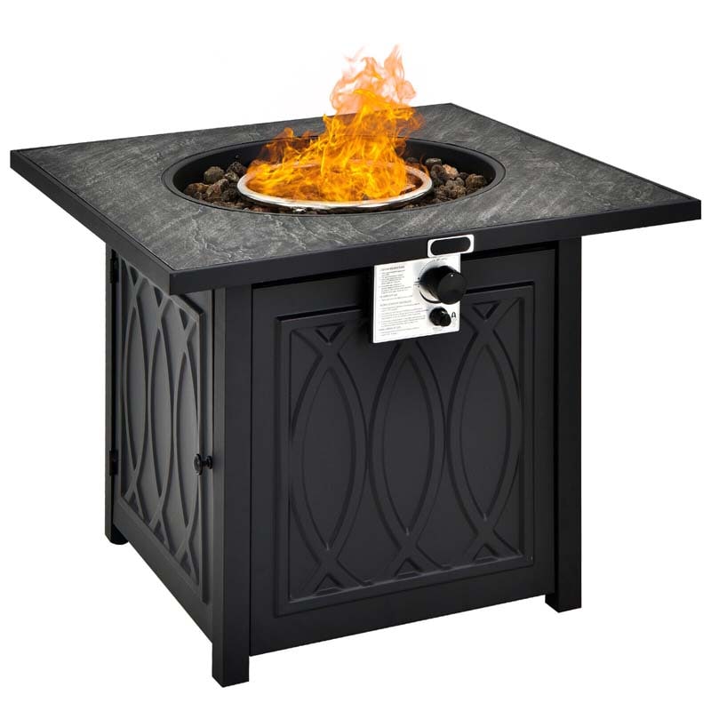 32" Outdoor Propane Fire Pit Table with 50,000 BTU, Lava Rocks & Waterproof Cover