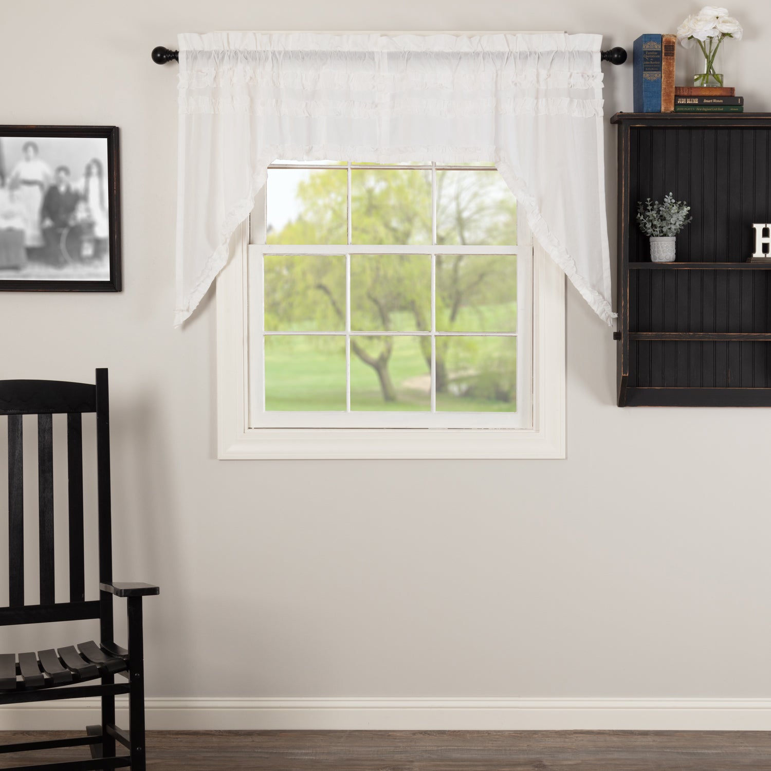 Elegant White Sheer Ruffled Swag Curtain Set