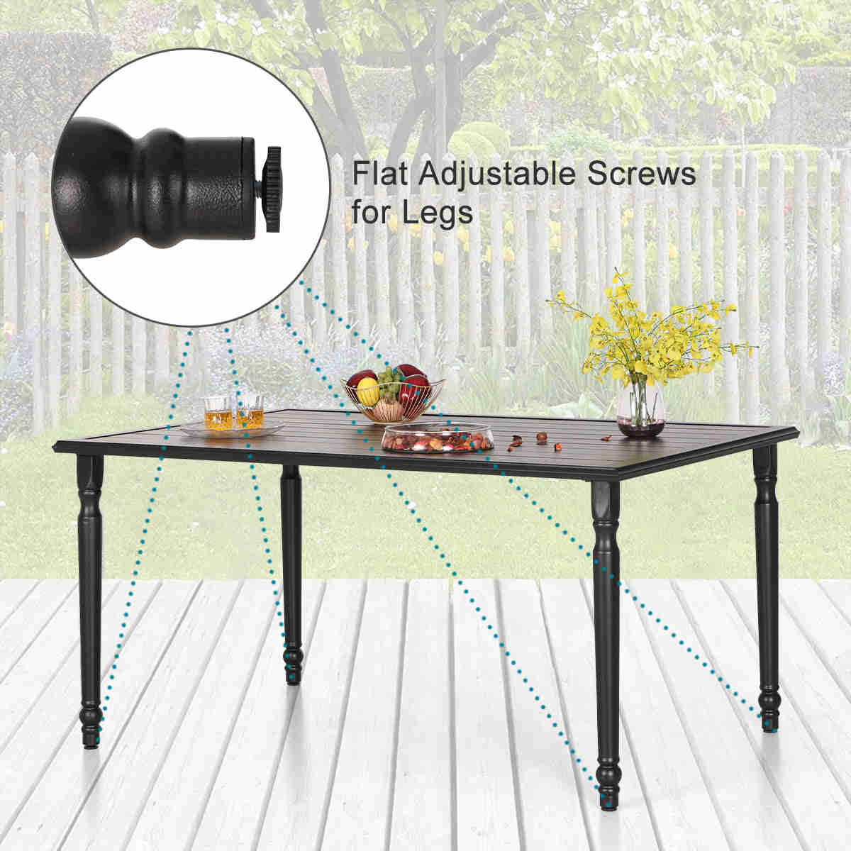 PHI VILLA 7-Piece Outdoor Dining Set with Metal Steel Chairs and Rectangle Table