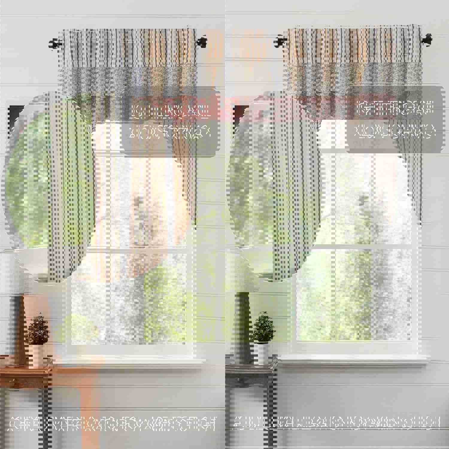 Kaila Ticking Blue Ruffled Swag Set - Country Style Window Decor
