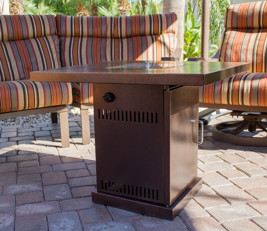 Hiland Outdoor Propane Fire Pit with Hammered Bronze Finish