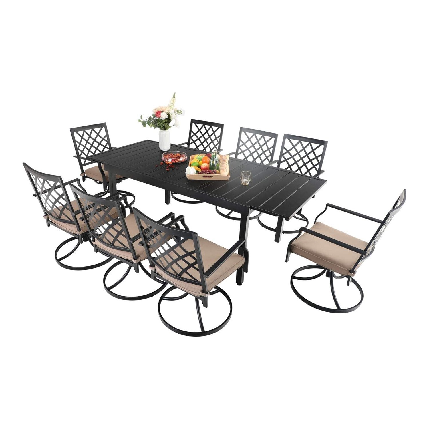 PHI VILLA Outdoor Patio Dining Set, Adjustable Table with Cushioned Swivel Chairs