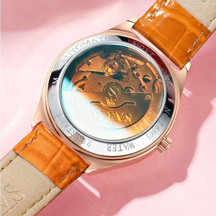 OLEVS 6611 Dragonfly Dual Calendar Mechanical Ladies Watch (Wine Red)