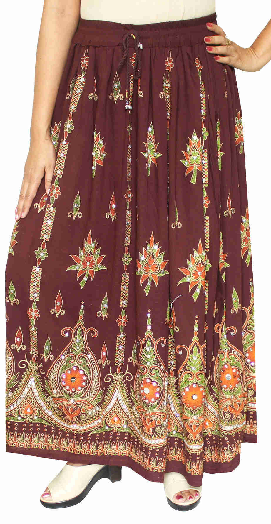 Women's Handmade Sequin Indian Long Skirt (Brown)