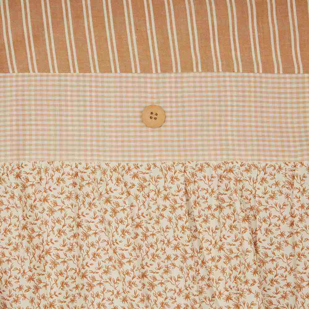 Topfinel Ticking Ruffled Swags with Wooden Buttons - Country Cottage Charm