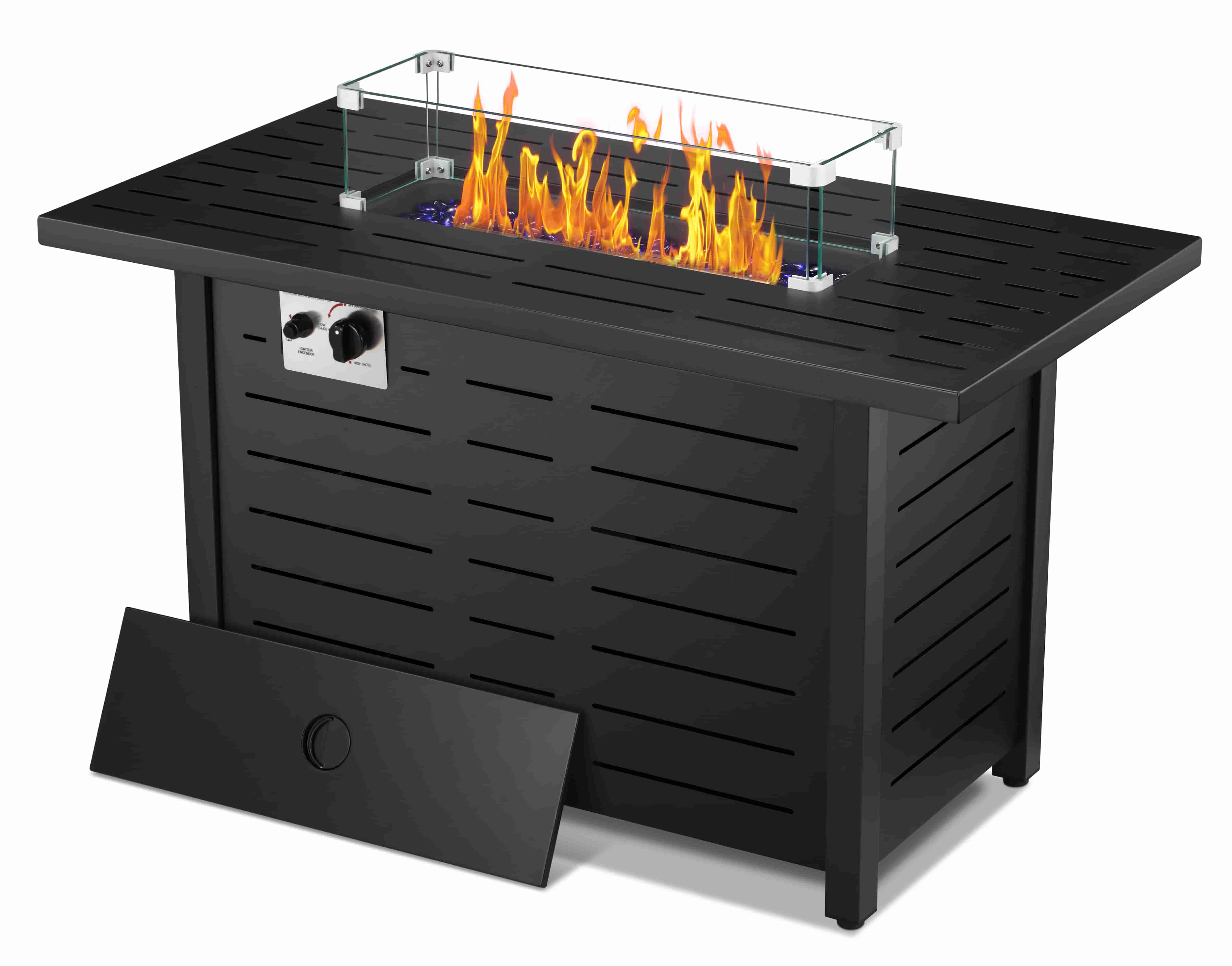 R.W.Flame 43 Inch Outdoor Propane Gas Fire Pit Table with Glass Cover