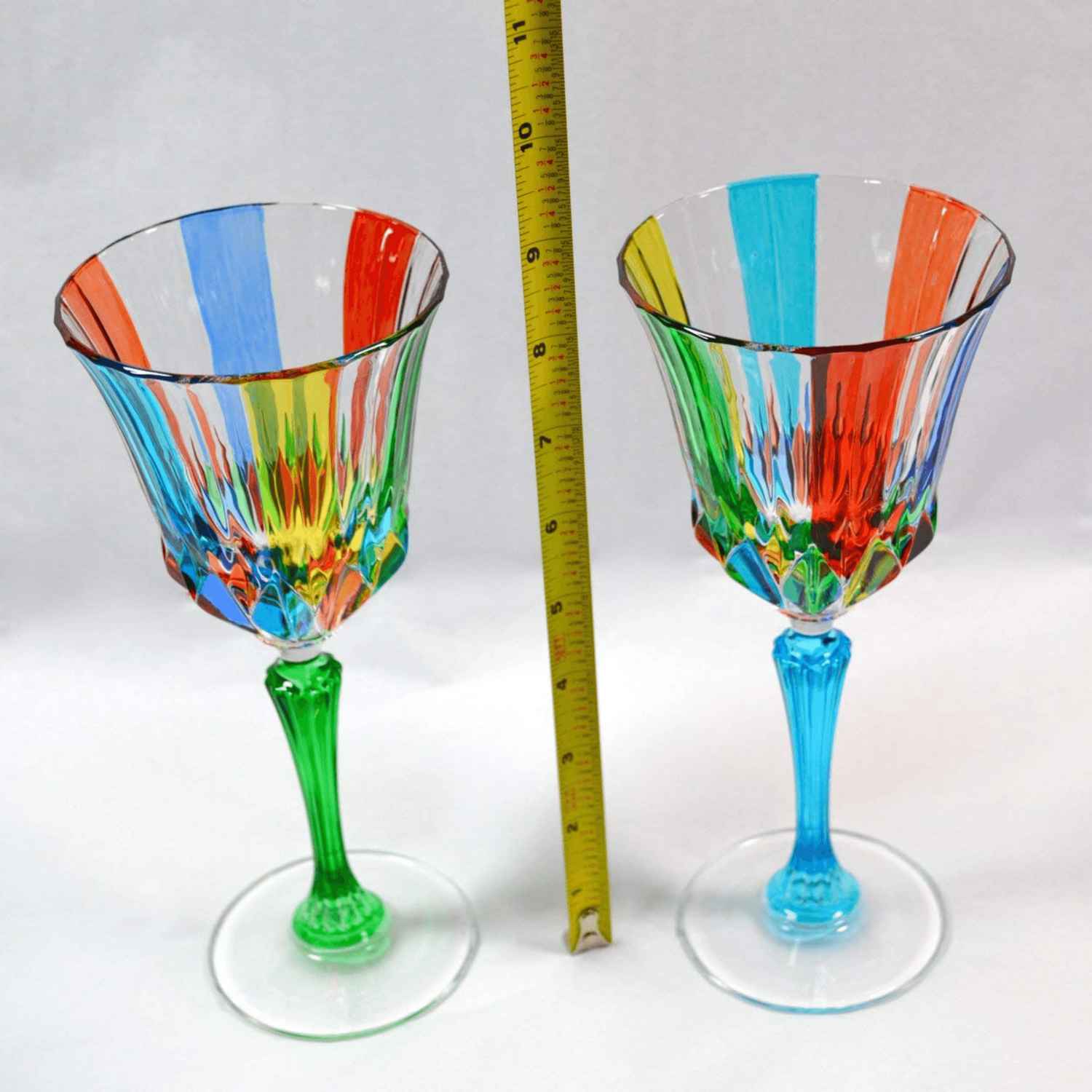 Hand-Painted Italian Crystal Swatch Wine Glasses Set