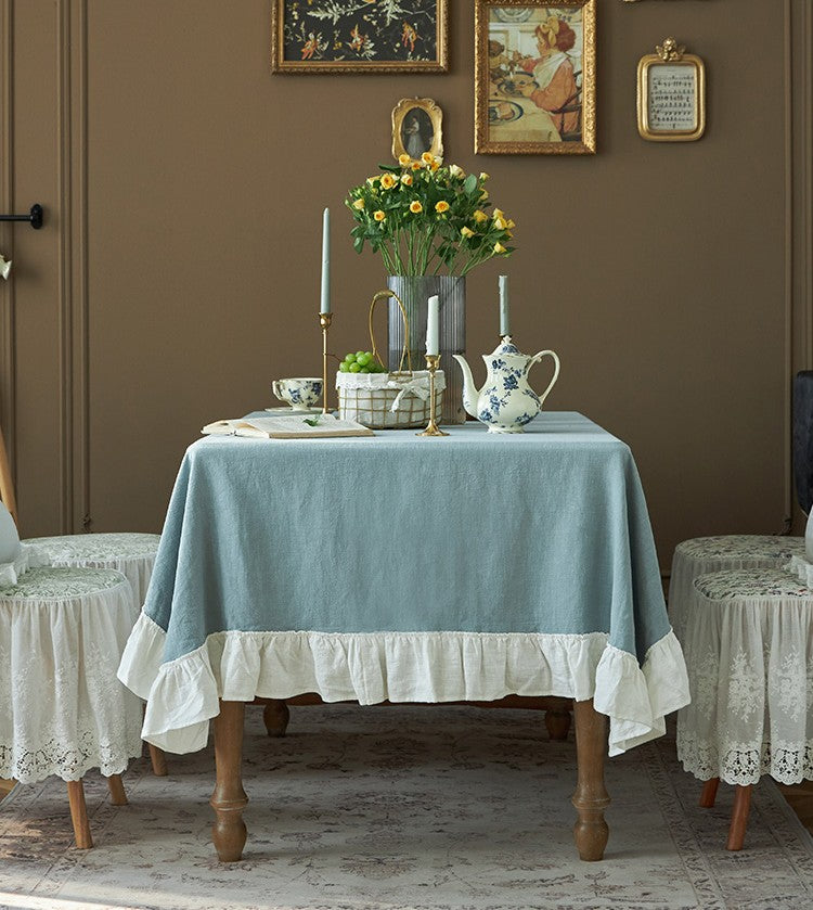 Elegant Blue Ramie Tablecloth for Dining & Home Decor