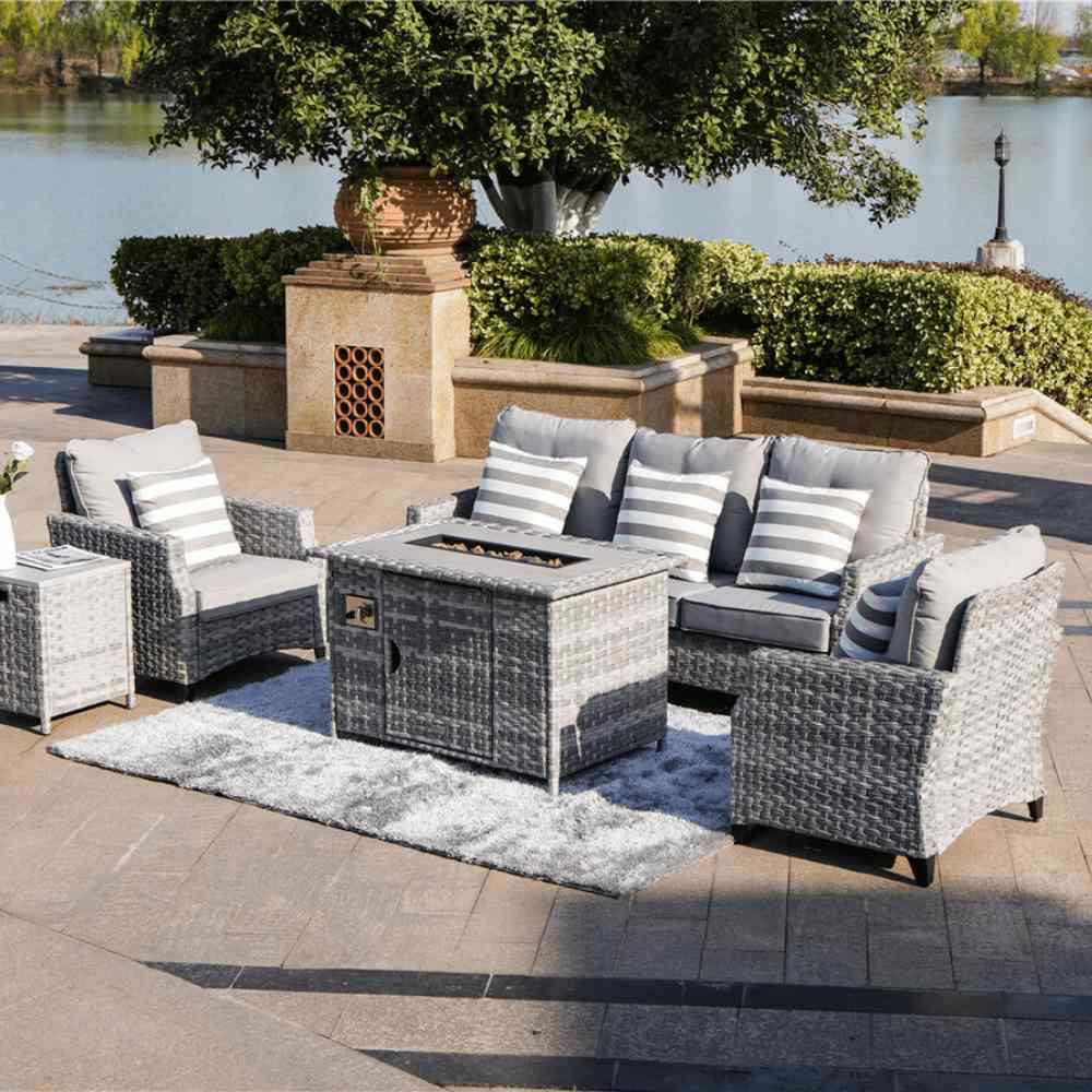 Luxury Outdoor Wicker Furniture Set with Fire Pit