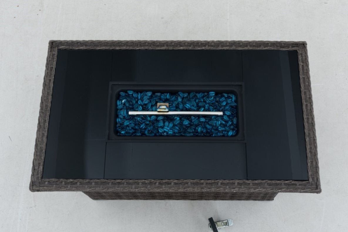 ZUN 44" Rectangle Gas Propane Fire Pit Table with 50,000 BTU, Tempered Glass Top