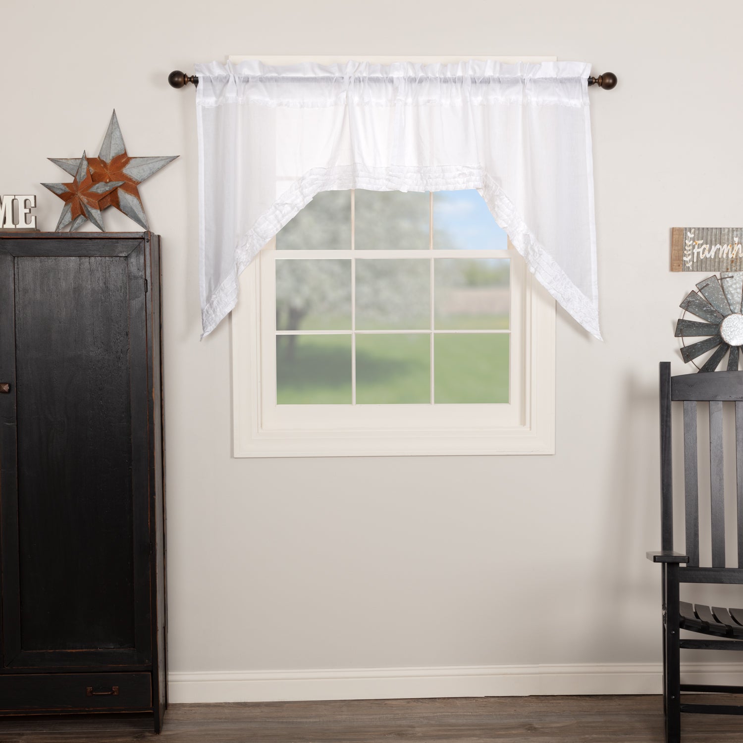 Elegant Farmhouse Style Ruffled Sheer Swag Curtains Set of 2