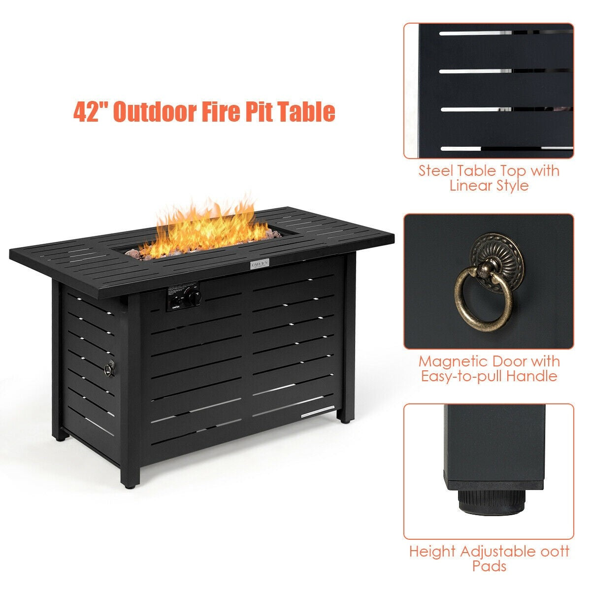 60,000 BTU Outdoor Propane Fire Pit Table, 42 Inch Rectangular
