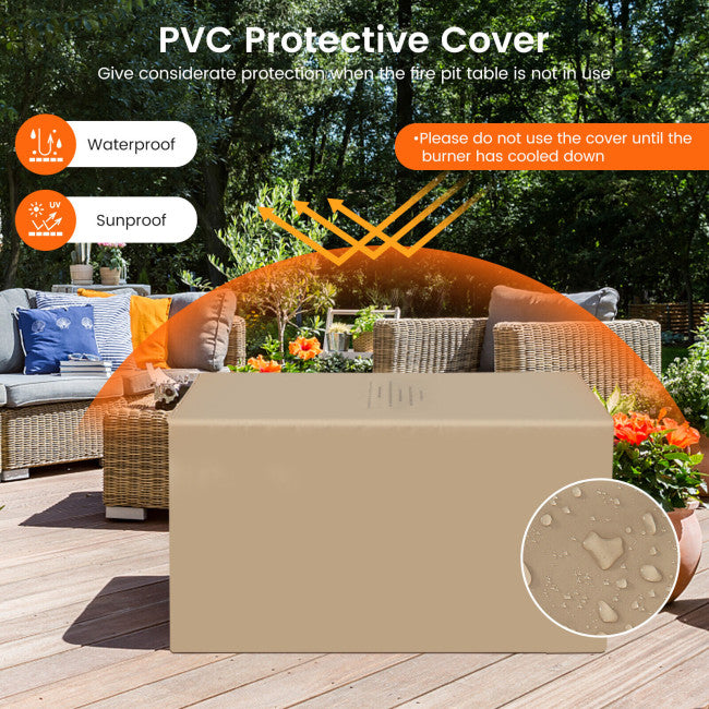 Durable Rectangle Propane Gas Fire Pit Table with 50,000 BTU Heating