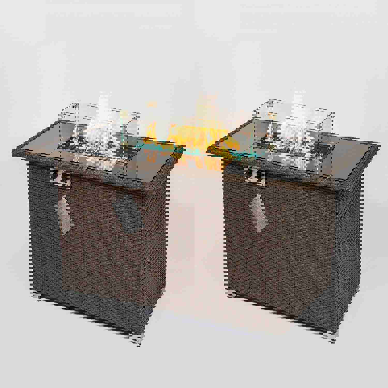 Elegant Outdoor Rectangular Fire Pit Table with Arctic Ice Glass Rocks
