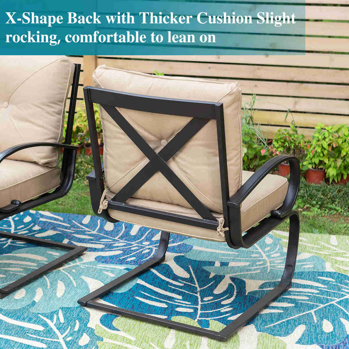 PHI VILLA 7-Piece Outdoor Dining Set with Durable Steel Table and Comfortable C-Spring Chairs