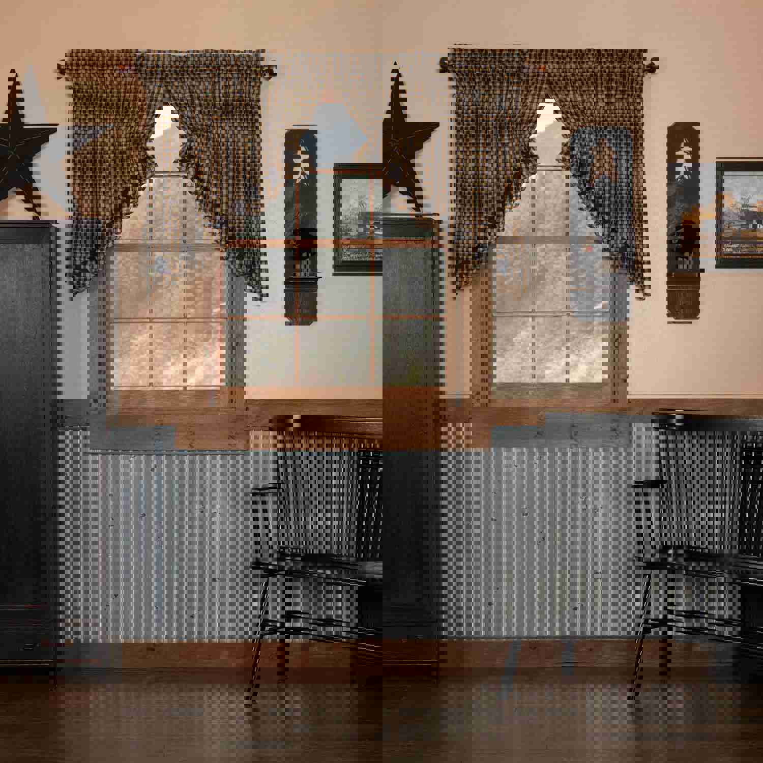 Elegant Burgundy Star Scalloped Window Swag Set