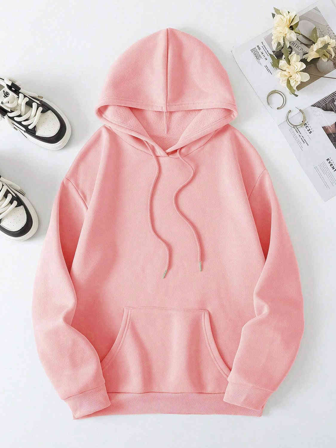 Casual Cotton-Blend Dropped Shoulder Hoodie