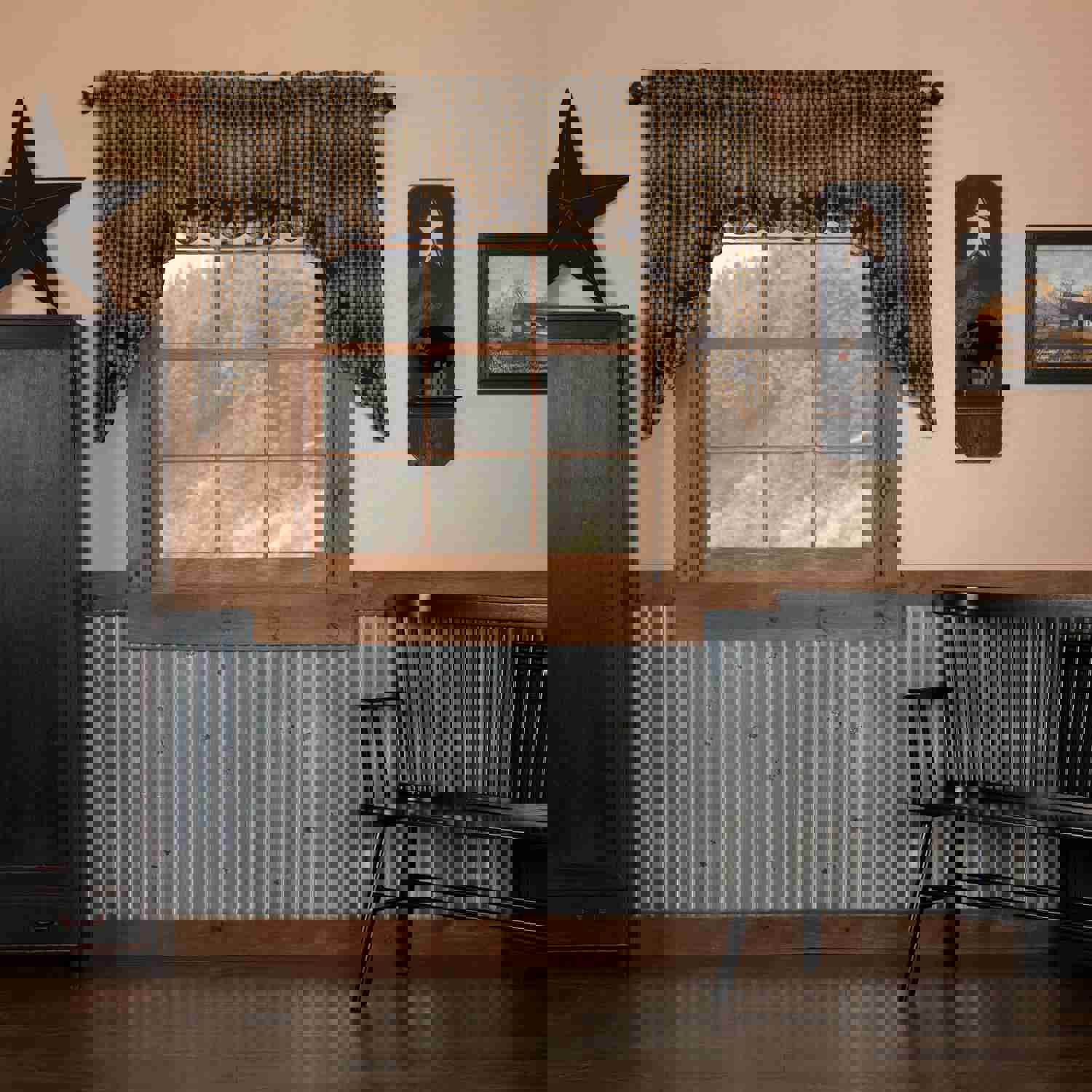 Elegant Burgundy Star Scalloped Window Swag Set
