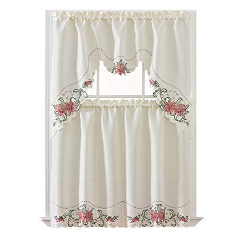 Elegant Burgundy Swag and Tiers Curtain Set with Multicolor Embroidery