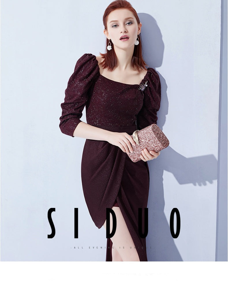 Elegant Vintage Wine Red Slit Evening Dress with Customizable Options