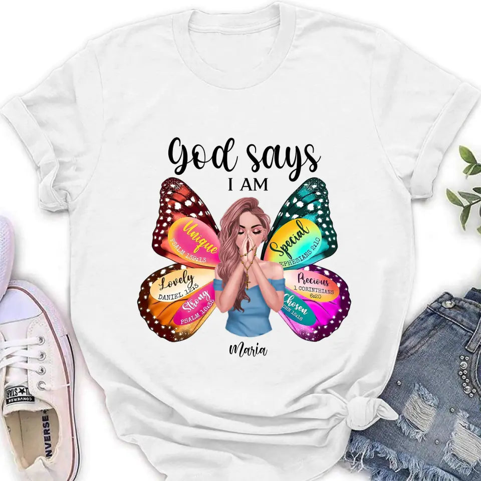 Custom Personalized Prayer T-Shirt - Inspirational Religious Wear - God Says I Am Lovely Daniel