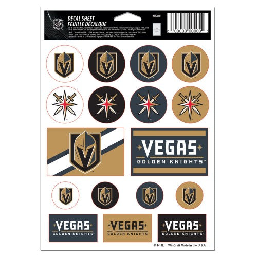 Vegas Golden Knights 5x7 Inch Vinyl Sticker Sheet - 17 Decals