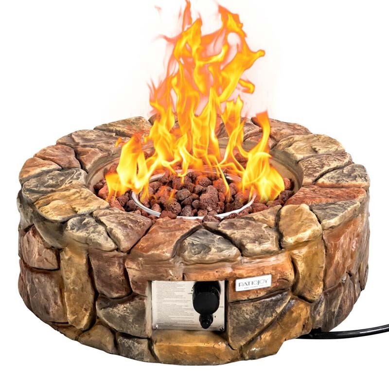 Stainless Steel Outdoor Propane Fire Pit with Lava Rocks & Cover