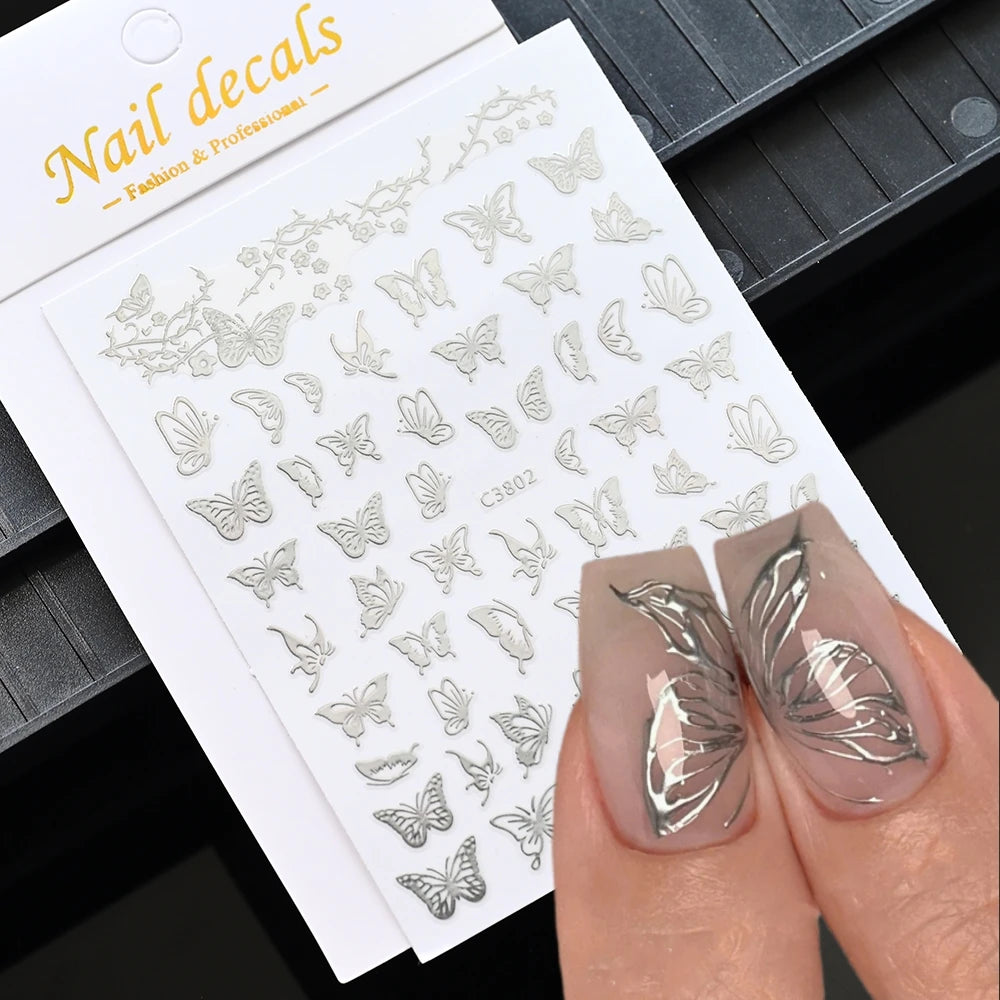 Elegant Daisy Flower Nail Art Stickers with Embossed Design