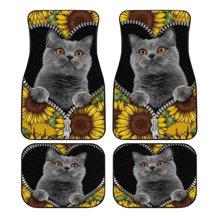 Custom Sunflower British Short Hair Cat Car Floor Mats