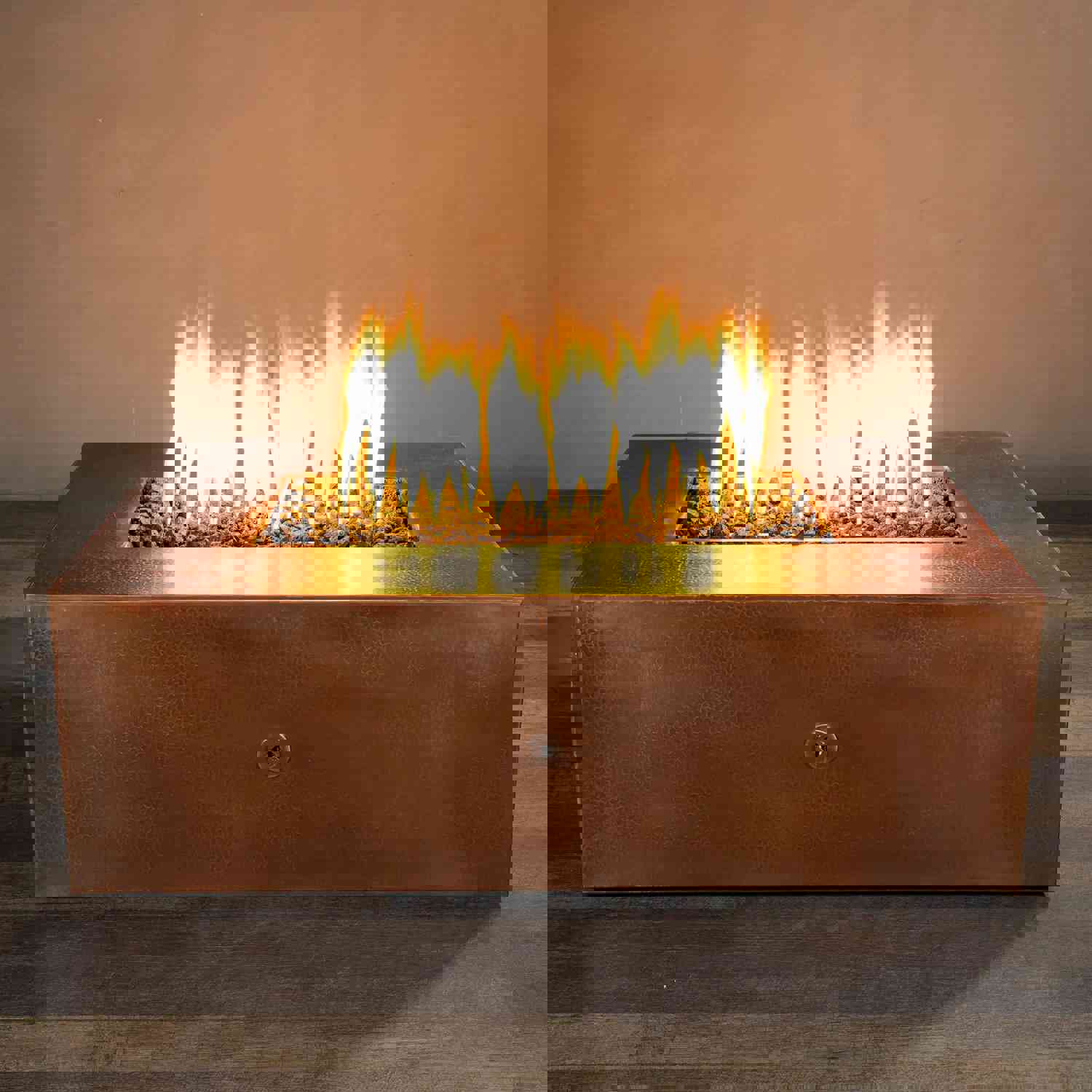 48 x 32 Moreno Gravity Rectangle Copper Gas Fire Pit - Luxurious Outdoor Heating