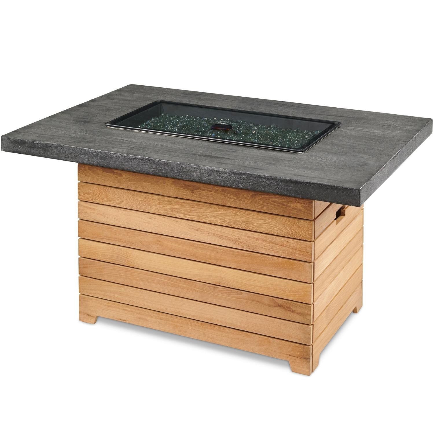 Darien Rectangular Gas Fire Pit Table with Grade-A Teak and Everblend Concrete