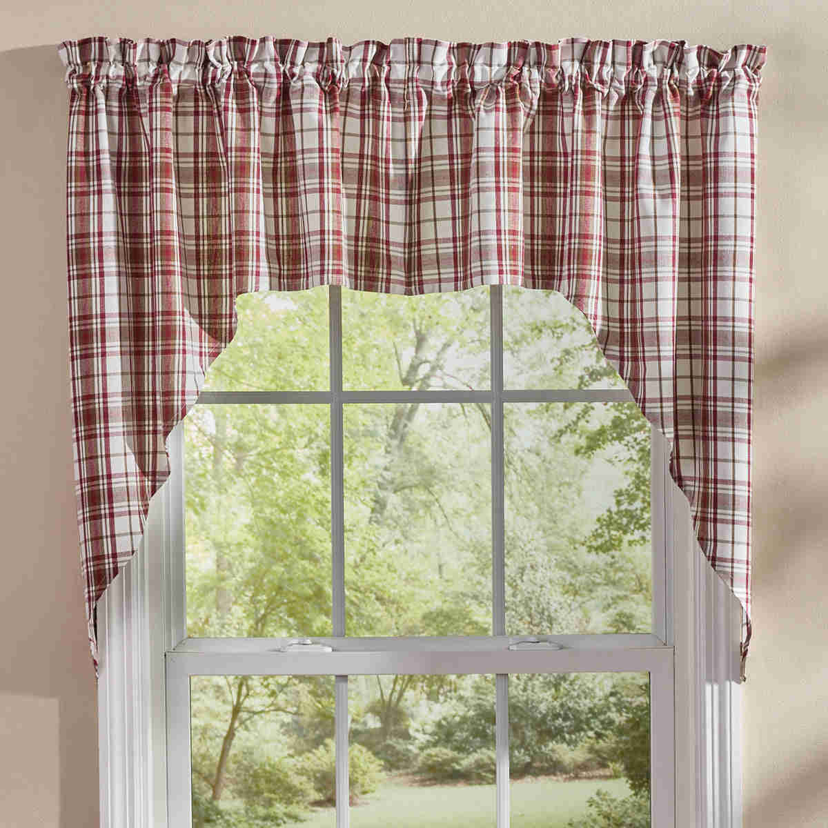 Homestyle Swag Curtain Pair - 72"W x 36"L, Wine/Brown/Cream