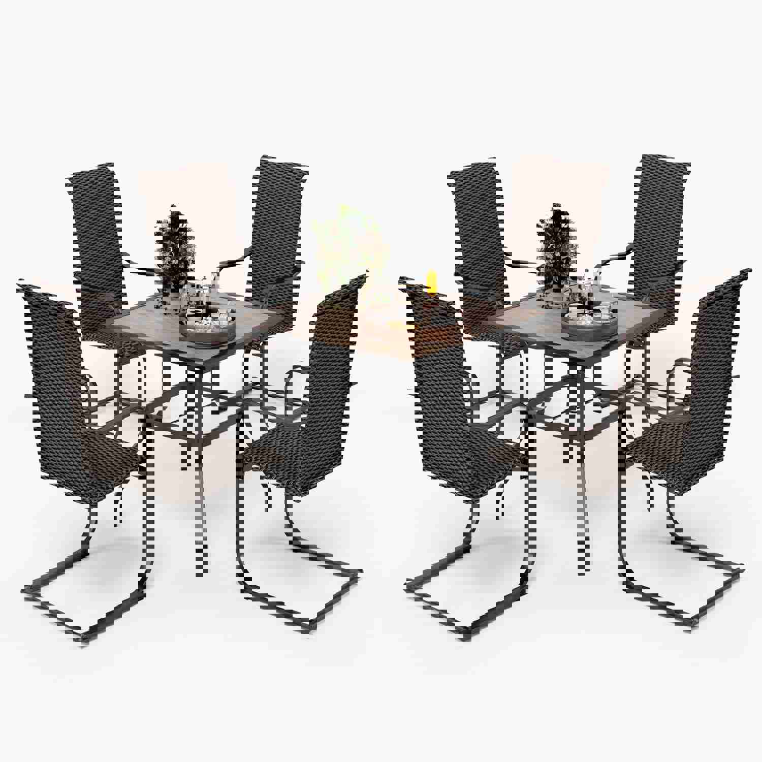 PHI VILLA 5-Piece Outdoor Dining Set with Durable Rattan Chairs and Steel Table