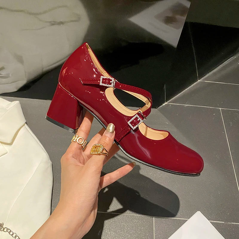 Elegant Vintage Mary Jane Heels with Rhinestone Buckle