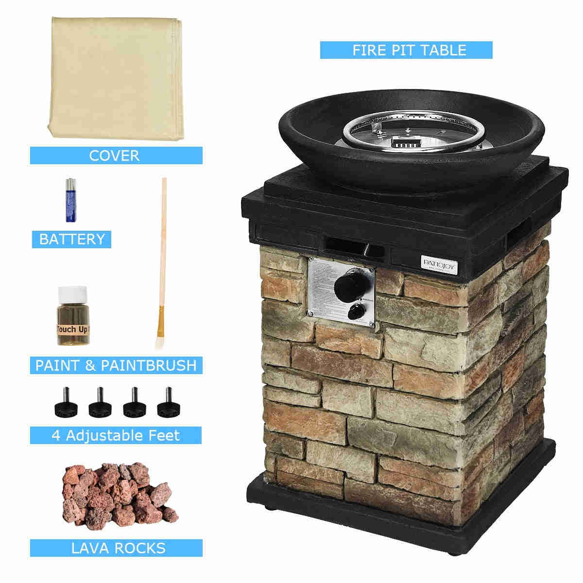 Stainless Steel Outdoor Propane Fire Pit, 40,000 BTU