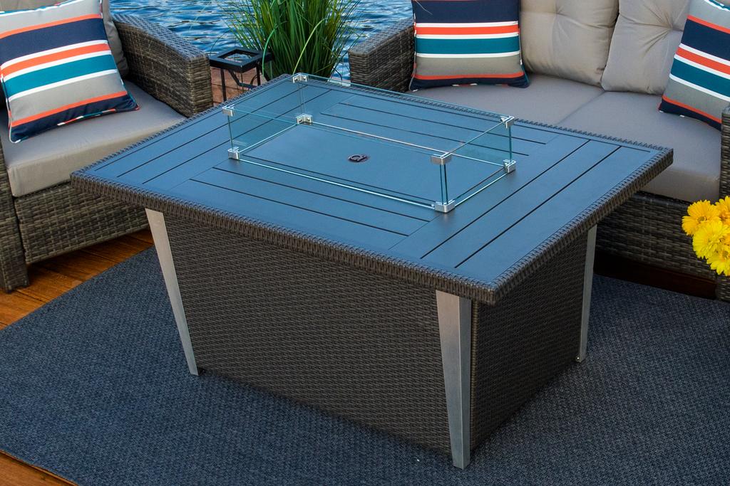 52" Rectangular Outdoor Propane Gas Fire Pit Table with Glass Guard