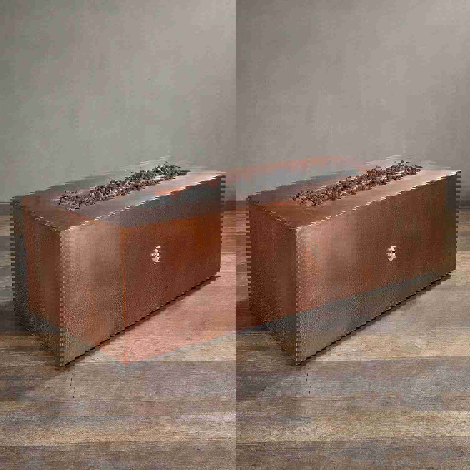 60 x 24 Moreno Gravity Rectangle Copper Gas Fire Pit - Luxurious Outdoor Heating