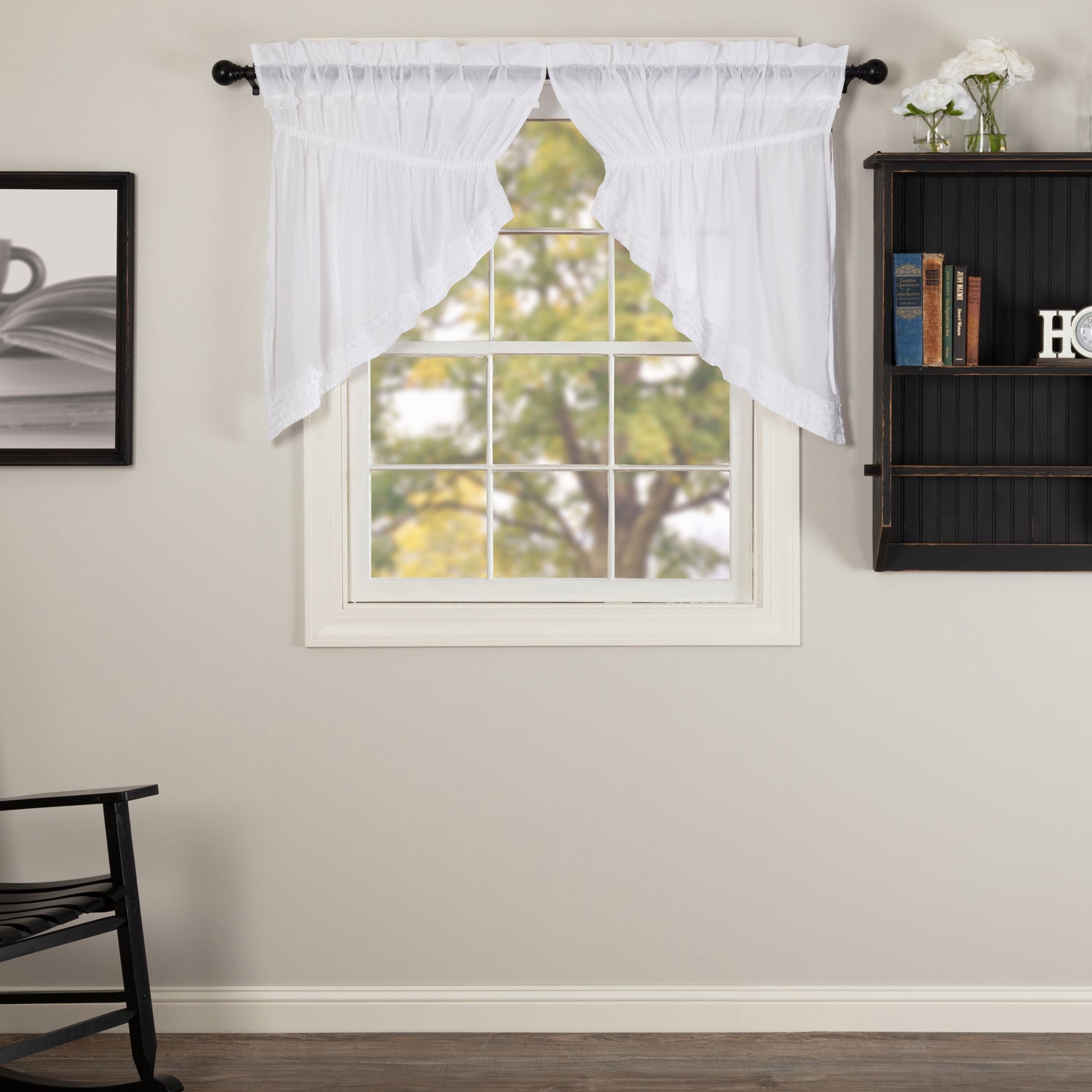 Elegant White Ruffled Sheer Swag Curtains for Rustic Charm