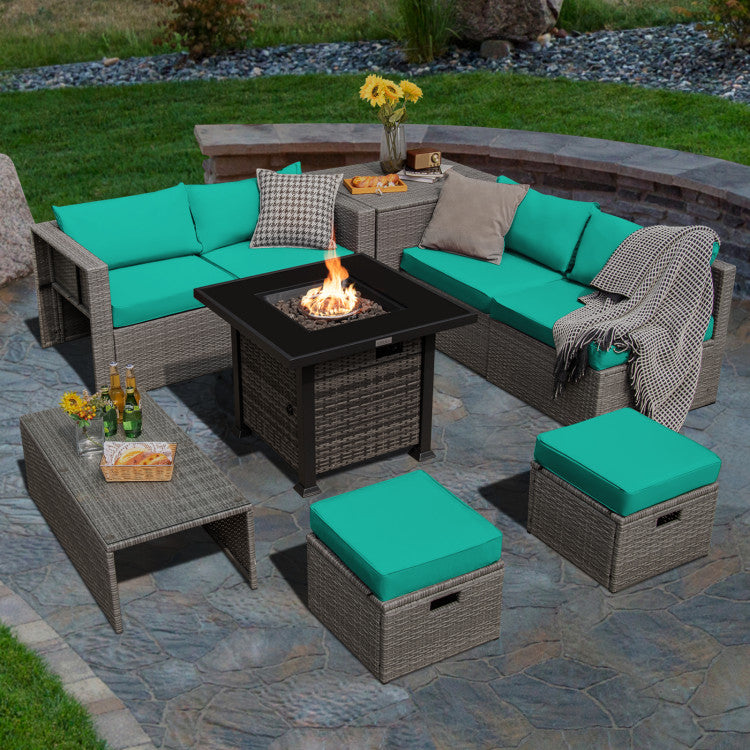 9-Piece Outdoor Patio Furniture Set with Fire Pit